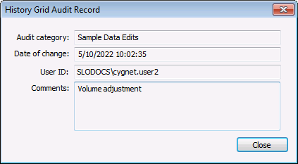 History Grid Audit Record